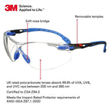 3M S1101SGAF Solus Safety Glasses, 1000 Series, Clear Lens, Blue/Black Frame, ANSI Z87 Impact Rated, Scotchgard Anti-Fog (7100079183)  - (20Pack) - 9