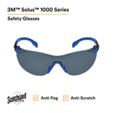 3M S1102SGAF Solus 1000 Series Safety Glasses, Gray Lens, Blue/Black Frame, Scotchgard Anti-Fog, ANSI Z87 UV Protection (7100079184)  - (20Pack) - 3