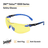 3M S1103SGAF Solus Safety Glasses 1000 Series Anti-Fog Amber Lens Blue/Black Frame ANSI Z87.1 (7100079185)  - (20Pack) - 3