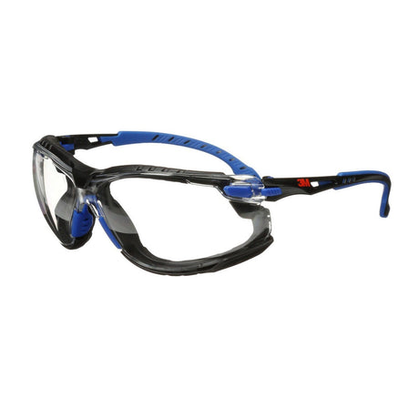 3M Solus Safety Glasses 1000 Series Scotchgard Anti-Fog Clear Lens Blue/Black Frame Removable Foam Gasket and Strap (27189) (7100079186)  - (20Pack) - 2