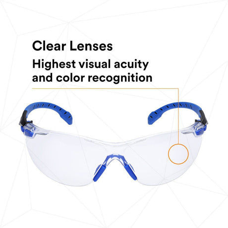 3M Solus Safety Glasses 1000 Series Scotchgard Anti-Fog Clear Lens Blue/Black Frame Removable Foam Gasket and Strap (27189) (7100079186)  - (20Pack) - 8