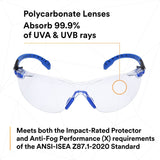 3M Solus Safety Glasses 1000 Series Scotchgard Anti-Fog Clear Lens Blue/Black Frame Removable Foam Gasket and Strap (27189) (7100079186)  - (20Pack) - 9