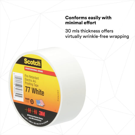 3M 77W-1.5X20FT Scotch Fire Retardant Electric Arc Proofing Tape 77W, 1-1/2 in x 20 ft, White Gray (7100080070)  - (10Pack) - 3