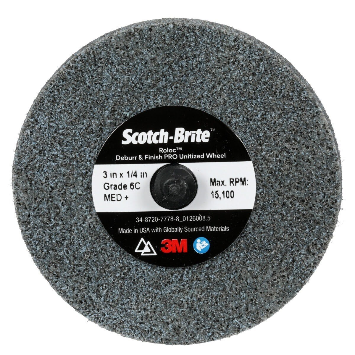 3M DP-UR Scotch-Brite Roloc Deburr & Finish PRO Unitized Wheel, 6C Medium+, TR, 3 in x 1/4 in (7100081365) (40 Pack)