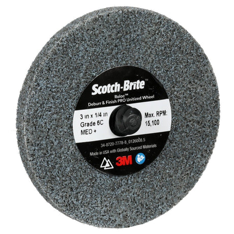 3M DP-UR Scotch-Brite Roloc Deburr & Finish PRO Unitized Wheel, 6C Medium+, TR, 3 in x 1/4 in (7100081365) (40 Pack) - 2