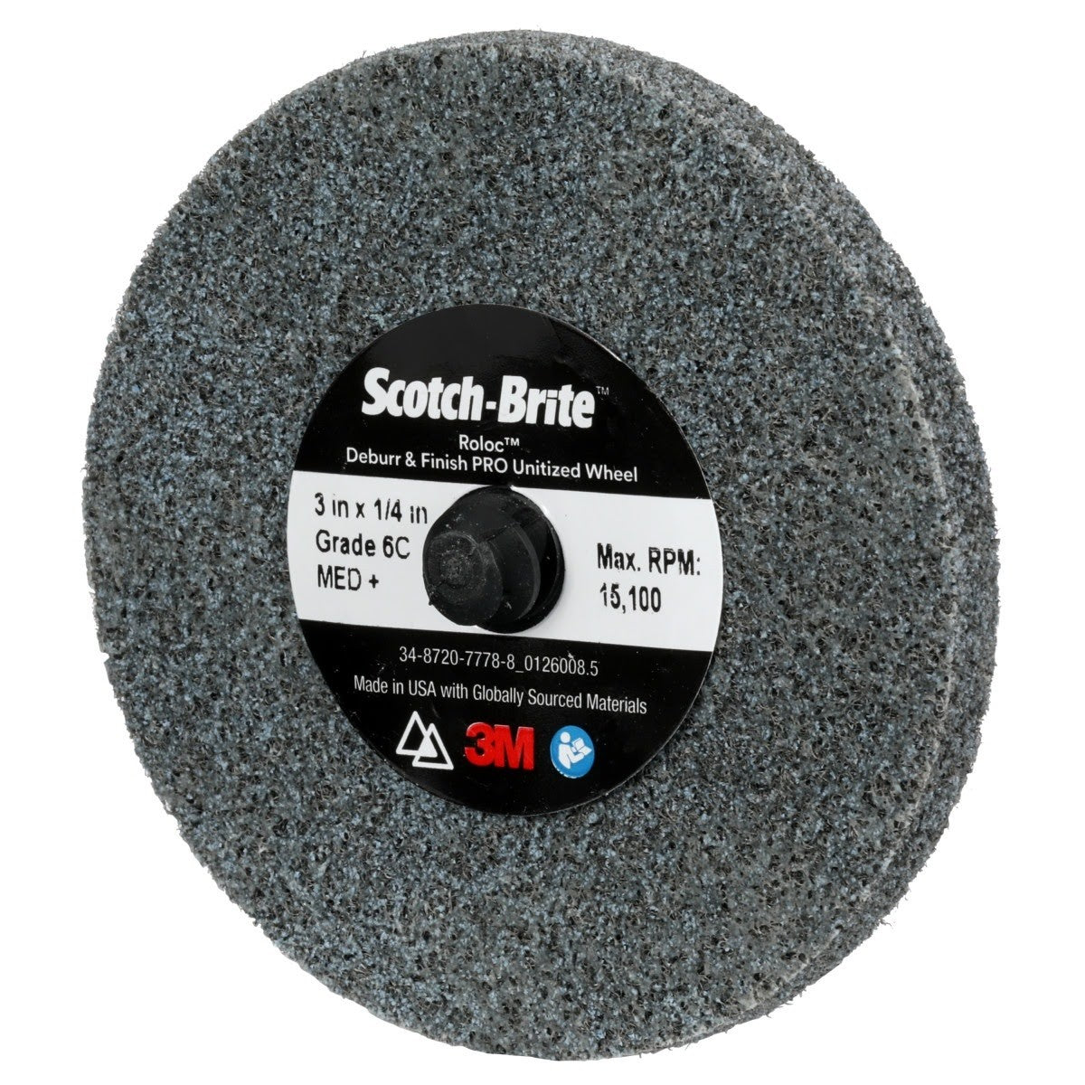 3M DP-UR Scotch-Brite Roloc Deburr & Finish PRO Unitized Wheel, 6C Medium+, TR, 3 in x 1/4 in (7100081365) (40 Pack) - 3