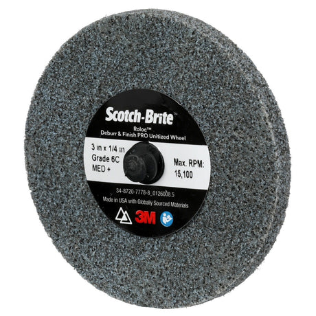 3M DP-UR Scotch-Brite Roloc Deburr & Finish PRO Unitized Wheel, 6C Medium+, TR, 3 in x 1/4 in (7100081365) (40 Pack) - 3