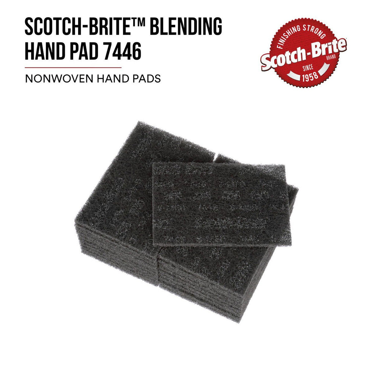 3M HP-HP 7446 Scotch-Brite Blending Hand Pad, SiC Medium, Gray, 6 in x 9 in (7100082599) (20 Pack) - 6