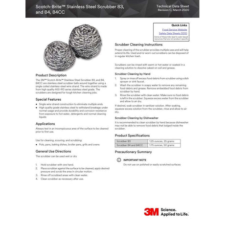 3M 84 Scotch-Brite Stainless Steel Scrubber , heavy-duty metal scrub ball for pots, pans and grills (7100083743)  - (12Pack) - 8