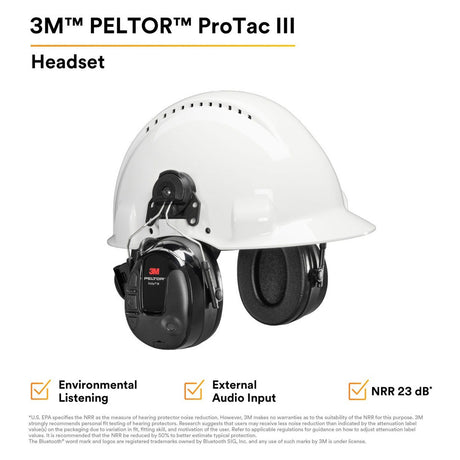 3M MT13H221P3E PELTOR ProTac III Headset, 23 dB NRR, Microphone, 3.5mm, Wireless, Environmental Listening, Professional-Quality Hearing Protection, Hard Hat Attached, Black (7100088423)  - (10Pack) - 2