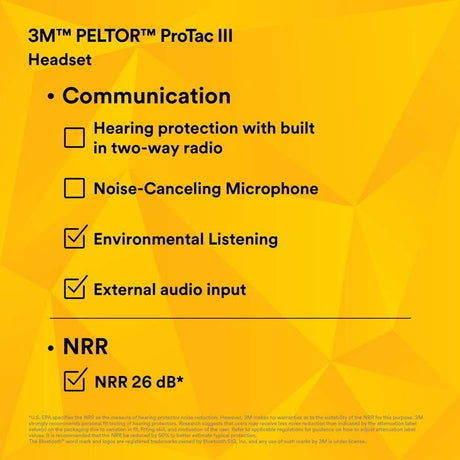 3M MT13H221A ProTac III Electronic Hearing Protector Headset with 3.5 mm External Audio Input and Environmental Listening, Headband, Black (7100088424) - 10
