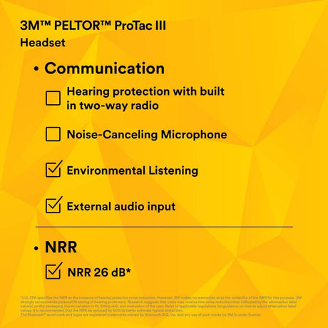 3M MT13H221A ProTac III Electronic Hearing Protector Headset with 3.5 mm External Audio Input and Environmental Listening, Headband, Black (7100088424) (10 Pack) - 10