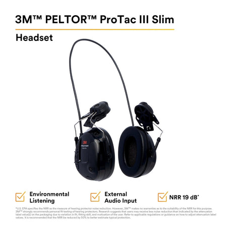 3M MT13H220P3E PELTOR ProTac III Slim Hard Hat Mounted Electronic Hearing Protector with 3.5mm Input Black (7100088455) - 2