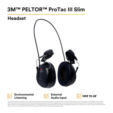 3M MT13H220P3E PELTOR ProTac III Slim Hard Hat Mounted Electronic Hearing Protector with 3.5mm Input Black (7100088455)  - (10 Pack) - 2