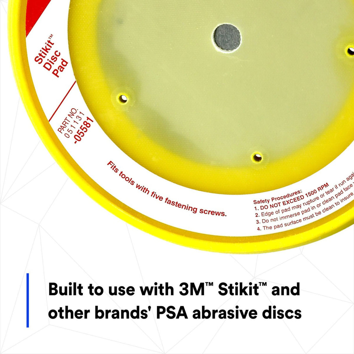 3M 05581 Stikit Abrasive Disc Back-up Pad, Dust Free, PSA, Yellow, 8 in (7100089474) - 6