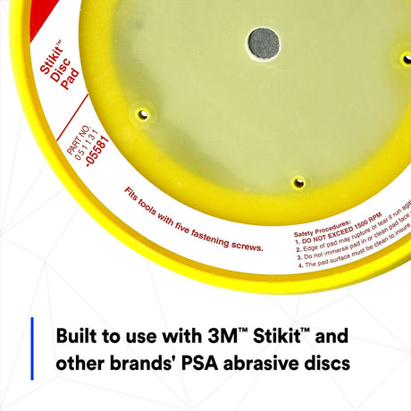 3M 05581 Stikit Abrasive Disc Back-up Pad, Dust Free, PSA, Yellow, 8 in (7100089474) - 6