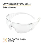 3M SF201AF SecureFit Safety Glasses, ANSI Z87, Anti Fog Plus Anti Scratch Clear Lens, Clear Frame, Flexible Temples (7100090435)  - (20Pack) - 2