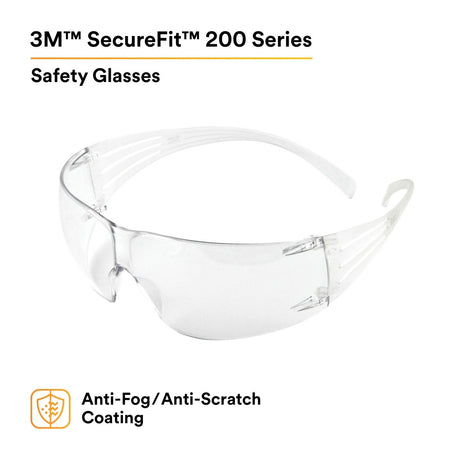 3M SF201AF SecureFit Safety Glasses, ANSI Z87, Anti Fog Plus Anti Scratch Clear Lens, Clear Frame, Flexible Temples (7100090435)  - (20Pack) - 2