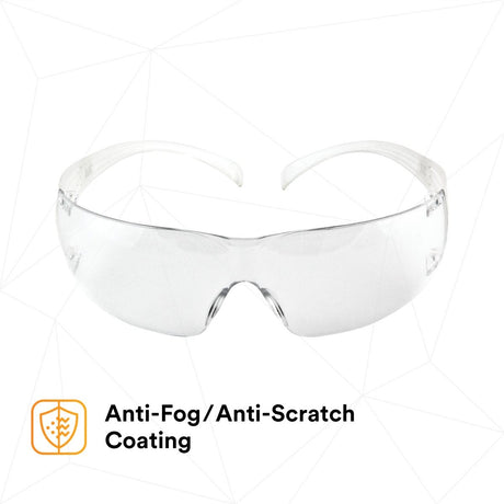 3M SF201AF SecureFit Safety Glasses, ANSI Z87, Anti Fog Plus Anti Scratch Clear Lens, Clear Frame, Flexible Temples (7100090435)  - (20Pack) - 4