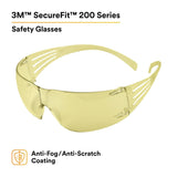 3M SF203AFP SecureFit Safety Glasses, Anti-Fog Plus Anti-Scratch, Amber Lens, Amber Frame, Flexible Temples (7100090617)  - (20 Pack) - 2