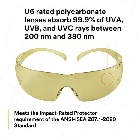 3M SF203AFP SecureFit Safety Glasses, Anti-Fog Plus Anti-Scratch, Amber Lens, Amber Frame, Flexible Temples (7100090617)  - (20 Pack) - 8