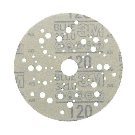 3M 321U 36159 Hookit Blue Abrasive Disc, Multi-Hole, 120 Grit, 5 in Diameter, Paper Backing (7100090976) (16 Pack) - 2