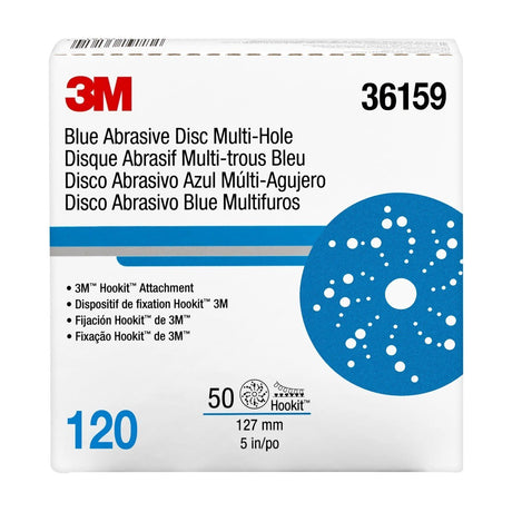 3M 321U 36159 Hookit Blue Abrasive Disc, Multi-Hole, 120 Grit, 5 in Diameter, Paper Backing (7100090976) (16 Pack) - 7