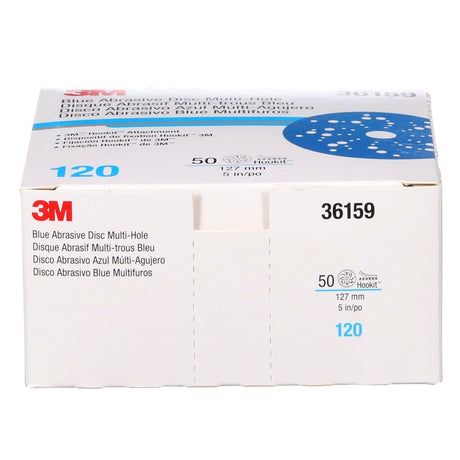 3M 321U 36159 Hookit Blue Abrasive Disc, Multi-Hole, 120 Grit, 5 in Diameter, Paper Backing (7100090976) (16 Pack) - 8