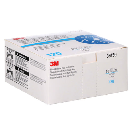3M 321U 36159 Hookit Blue Abrasive Disc, Multi-Hole, 120 Grit, 5 in Diameter, Paper Backing (7100090976) (16 Pack) - 9