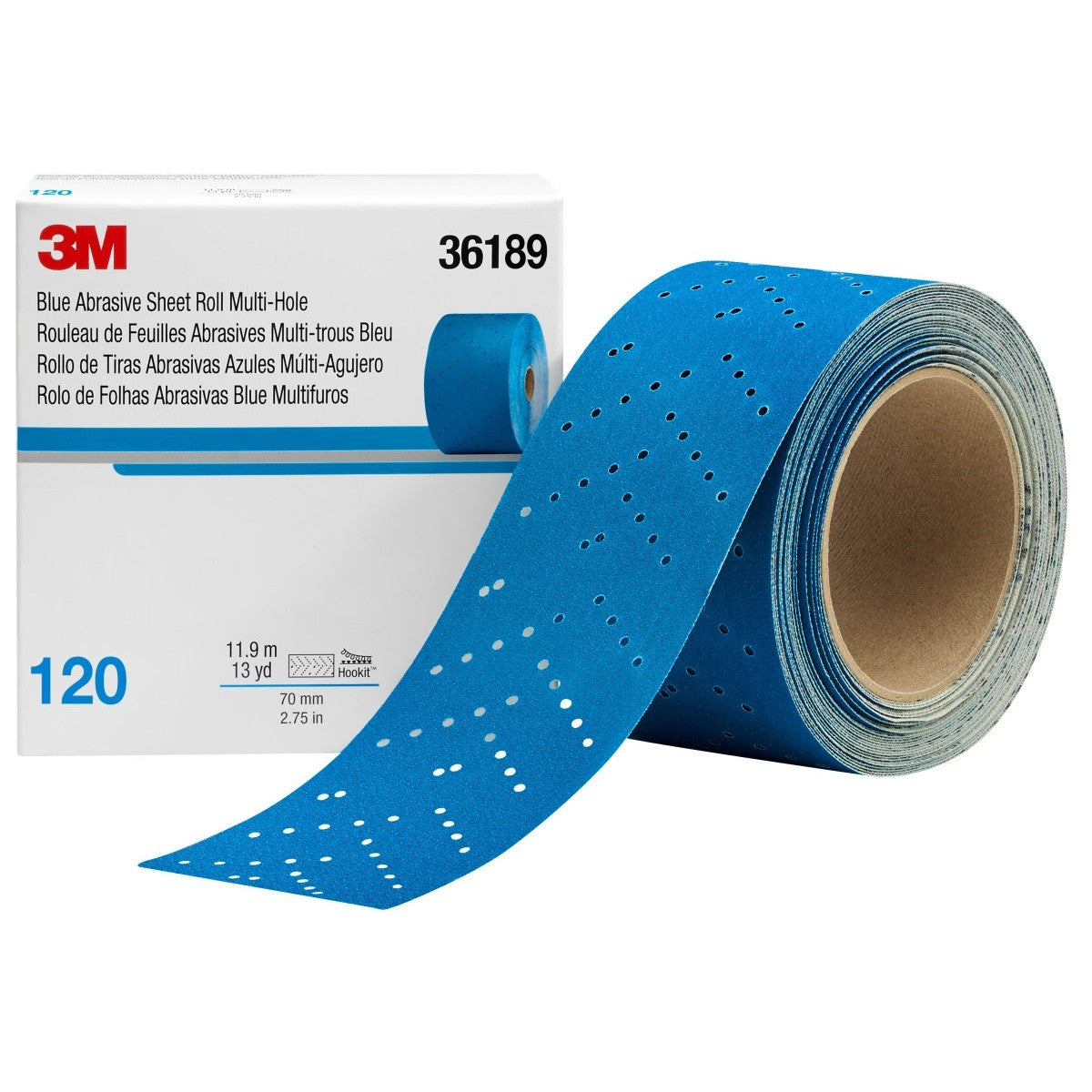 3M 321U Hookit Blue Abrasive Sheet Roll, Multi-hole, 120 Grit, 2.75 in x 13 yd (36189) (7100091038)  - (4Pack) - 2