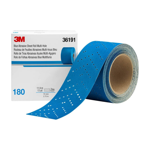 3M 321U Hookit Blue Abrasive Sheet Roll, Multi-Hole, 2.75 in x 13 yd, 180 Grit (36191) (7100091070)  - (4Pack)