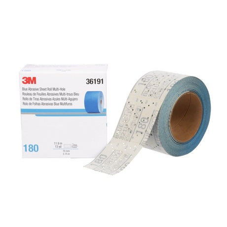 3M 321U Hookit Blue Abrasive Sheet Roll, Multi-Hole, 2.75 in x 13 yd, 180 Grit (36191) (7100091070)  - (4Pack) - 2