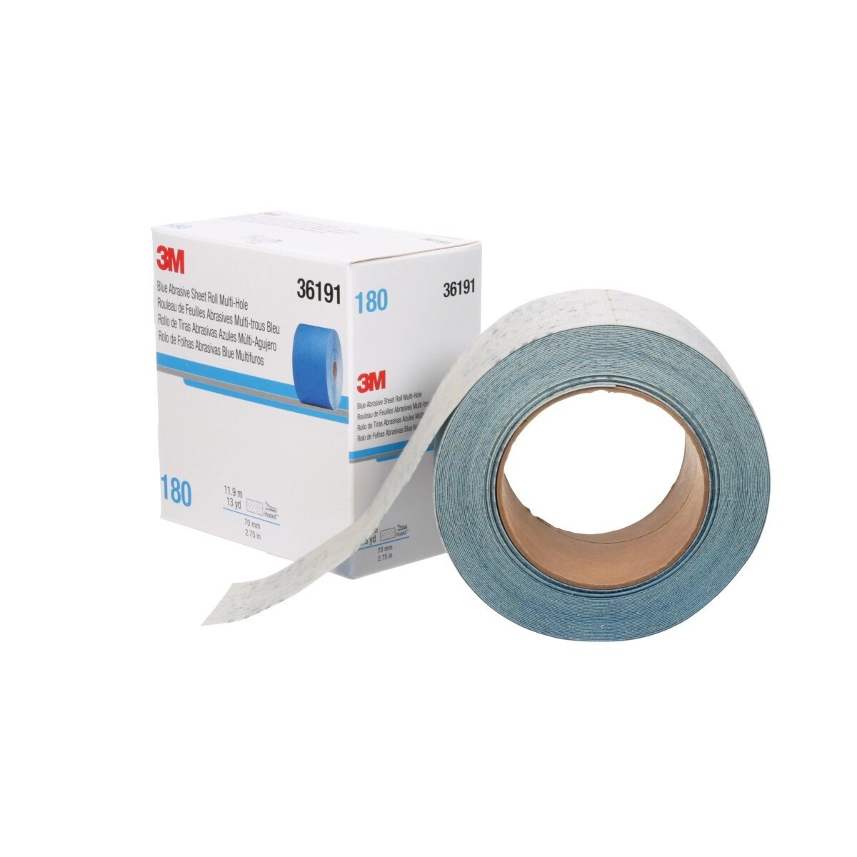 3M 321U Hookit Blue Abrasive Sheet Roll, Multi-Hole, 2.75 in x 13 yd, 180 Grit (36191) (7100091070)  - (4Pack) - 5