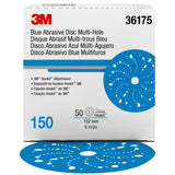 3M 321U 36175 Hookit Blue Abrasive Disc, Multi-Hole, Ceramic Aluminum Oxide, 150 Grit, Blue, 6 in (7100091093) (200 Pack) - 2