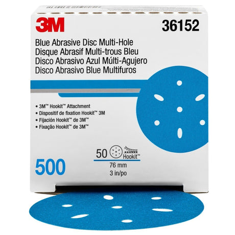3M 321U 36182 Hookit Blue Abrasive Disc, 6 in, 500, Multi-hole (7100091099) (200 Pack) - 3