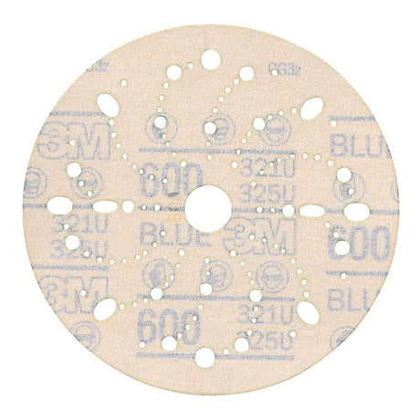 3M 321U 36183 Hookit Blue Abrasive Multi-Hole Disc, 6 in, 600 Grade, Paint and Blend Preparation (7100091110) (200 Pack) - 6