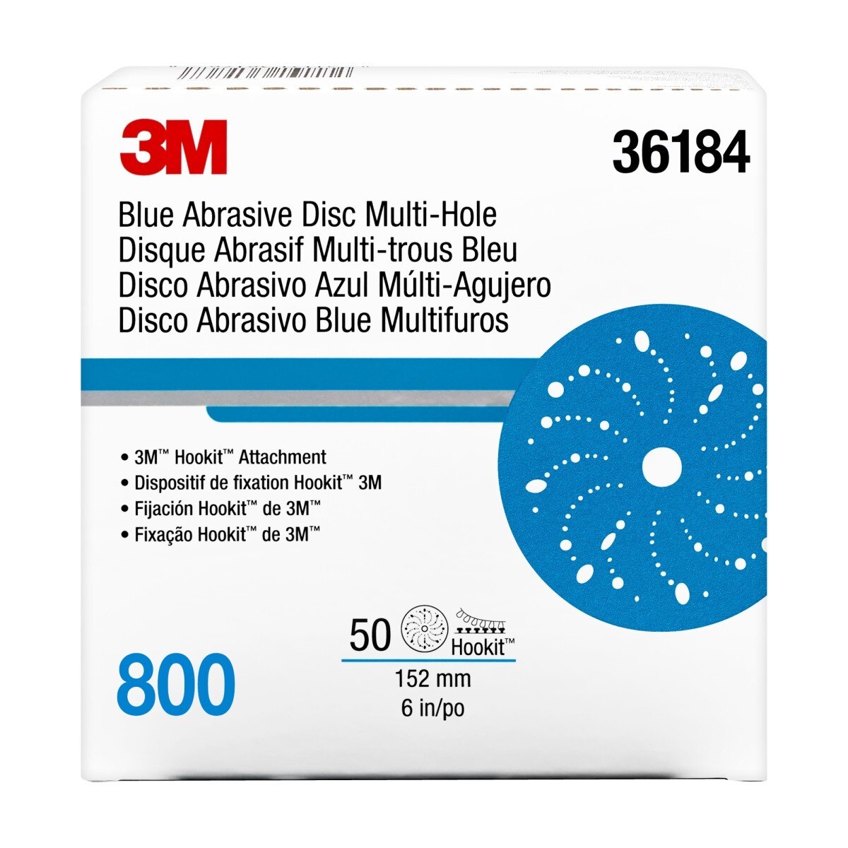 3M 321U 36184 Hookit Blue Abrasive Disc, Multi-Hole, 6 in, 800 Grit (7100091111) (200 Pack) - 7
