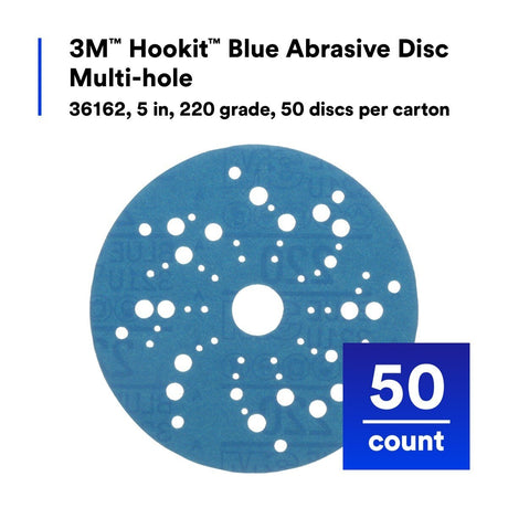 3M 321U 36162 Hookit Blue Abrasive Disc, Multi-Hole, 5 in, 220 Grade (7100091236) (200 Pack) - 2
