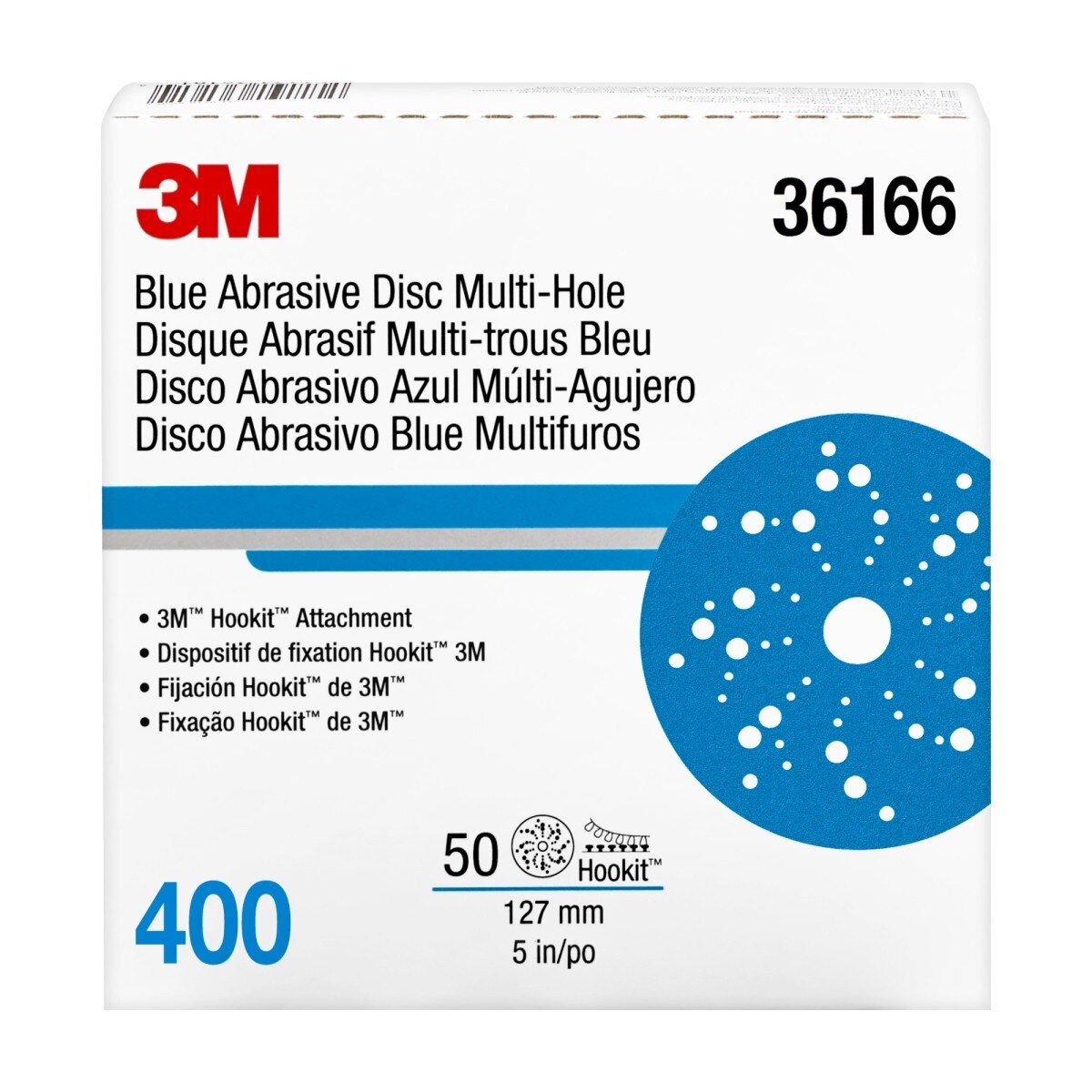 3M 321U 36166 Hookit Blue Abrasive Disc, 400 Grit, Multi-Hole, 5 in Diameter (7100091239) (200 Pack) - 10