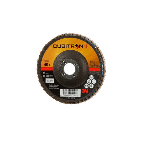 3M 967A Cubitron II Flap Disc , 40+, T29, 4 in x 5/8 in, Medium Pressure Applications, Light Deburring, Scale Removal, Oxide Removal, Surface Prep (7100097661) (10 Pack) - 3