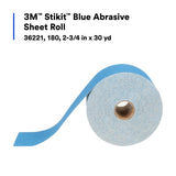 3M 321U Stikit Blue Abrasive Sheet Roll, No Hole, 180 Grade, 2-3/4 in x 30 yd (36221) (7100098556)  - (5Pack) - 6