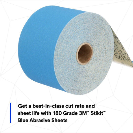 3M 321U Stikit Blue Abrasive Sheet Roll, No Hole, 180 Grade, 2-3/4 in x 30 yd (36221) (7100098556)  - (5Pack) - 7