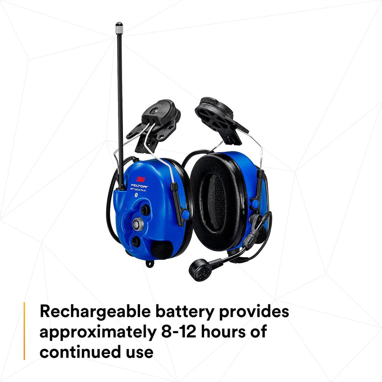 3M MT73H7P3E4D10NA-50 PELTOR WS LiteCom PRO III Headset, Intrinsically Safe, Hard Hat Attached, Professional Grade Durability, Wireless Two-Way Communication Radio, Bluetooth, Boom Microphone, Blue, (7100099785) - 4