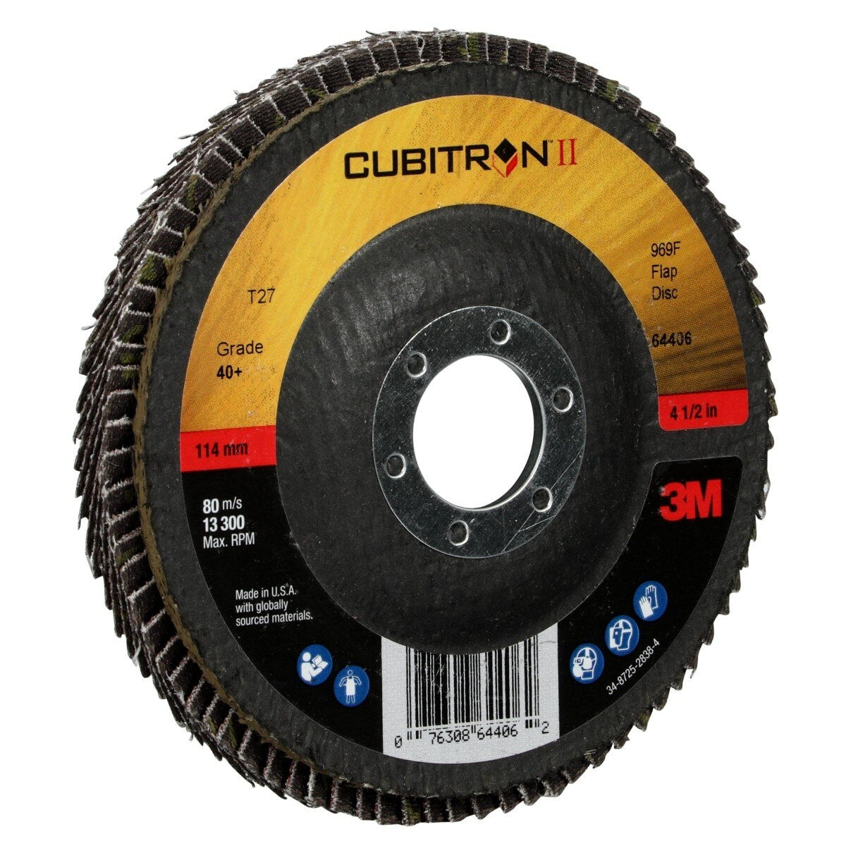 3M 969F Cubitron II Flap Disc 40 Plus T27 4-1/2 in x 7/8 in Giant Polyester Backing (7100104912)  - (10 Pack) - 3