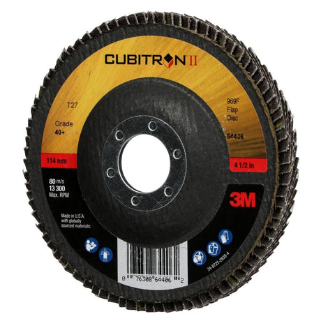 3M 969F Cubitron II Flap Disc 40 Plus T27 4-1/2 in x 7/8 in Giant Polyester Backing (7100104912)  - (10 Pack) - 4