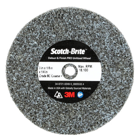 3M DP-UW Scotch-Brite Deburr & Finish PRO Unitized Wheel, 8C Coarse+, 3 in x 1/8 in x 1/4 in (7100105326) (40 Pack)