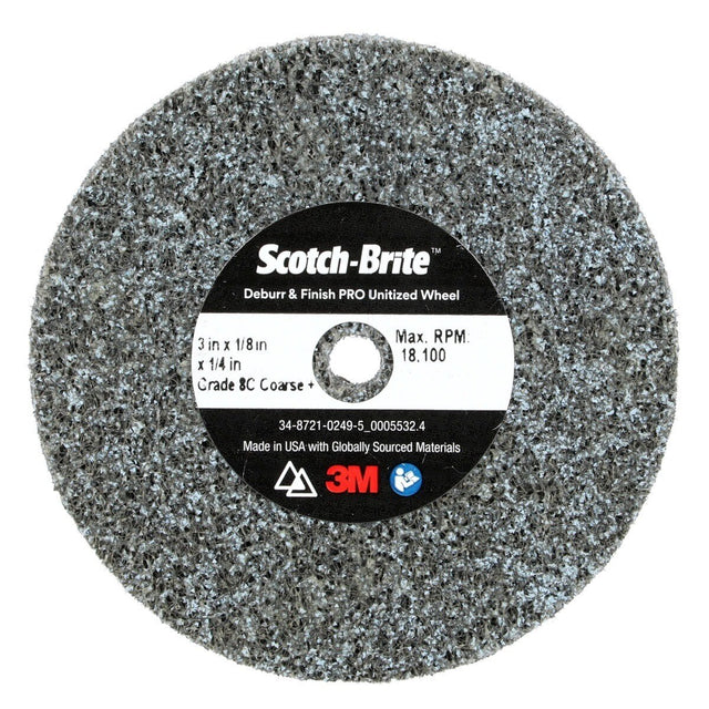 3M DP-UW Scotch-Brite Deburr & Finish PRO Unitized Wheel, 8C Coarse+, 3 in x 1/8 in x 1/4 in (7100105326) (40 Pack)