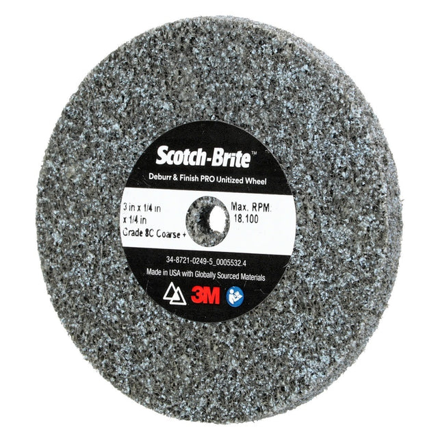 3M DP-UW Scotch-Brite Deburr & Finish PRO Unitized Wheel, 8C Coarse+, 3 in x 1/4 in x 1/4 in (7100105529) (40 Pack)