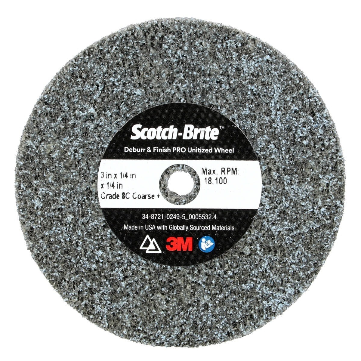 3M DP-UW Scotch-Brite Deburr & Finish PRO Unitized Wheel, 8C Coarse+, 3 in x 1/4 in x 1/4 in (7100105529) (40 Pack) - 2