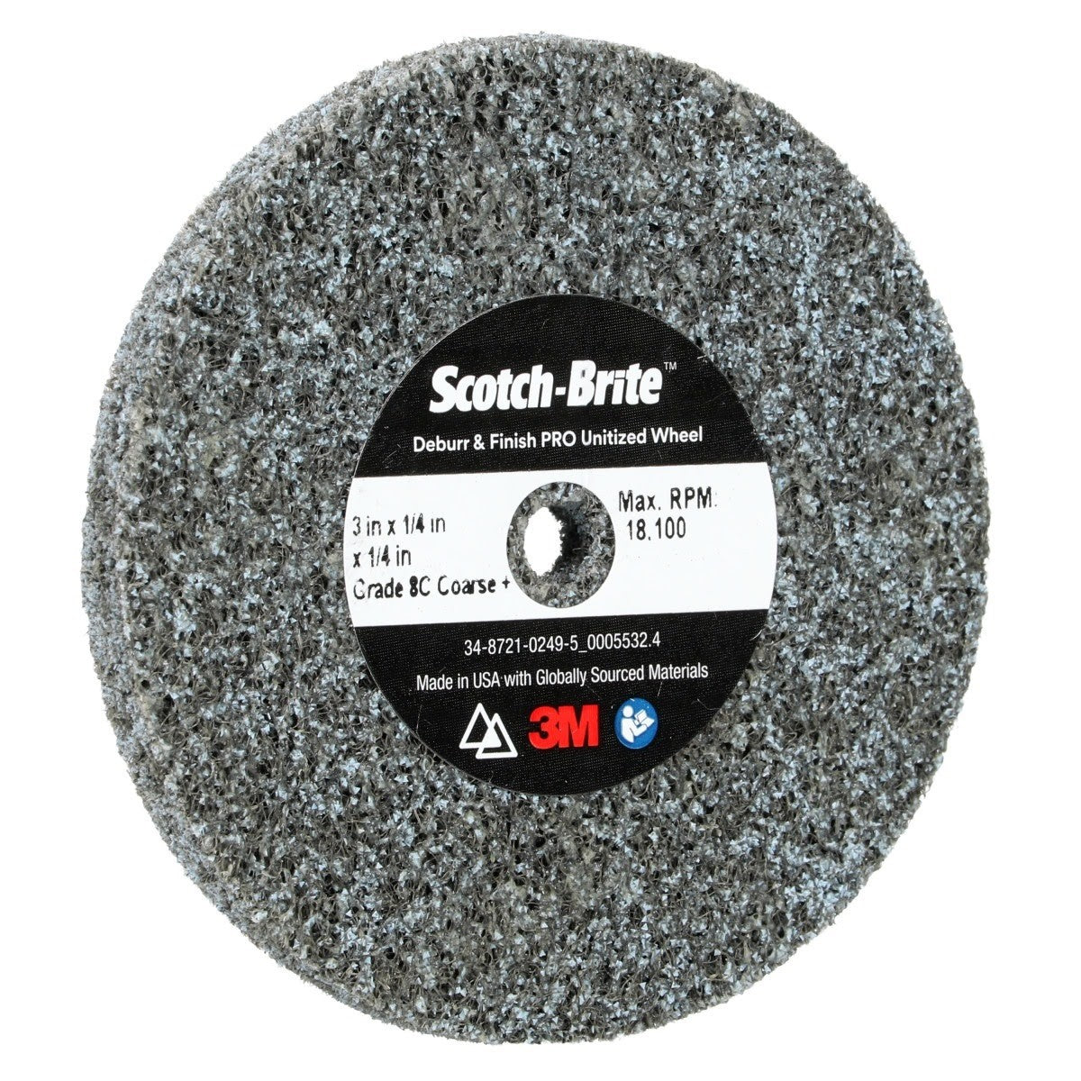 3M DP-UW Scotch-Brite Deburr & Finish PRO Unitized Wheel, 8C Coarse+, 3 in x 1/4 in x 1/4 in (7100105529) (40 Pack) - 4